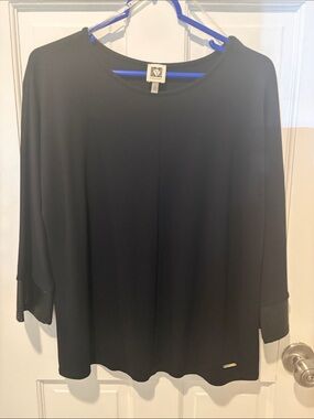 Anne Klein Black Long Sleeve Top with Mesh Cuffs
